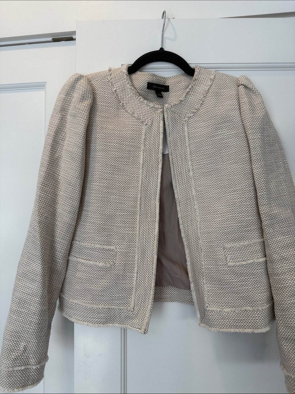 Ann Taylor Women's Cream Textured Collarless Jacket